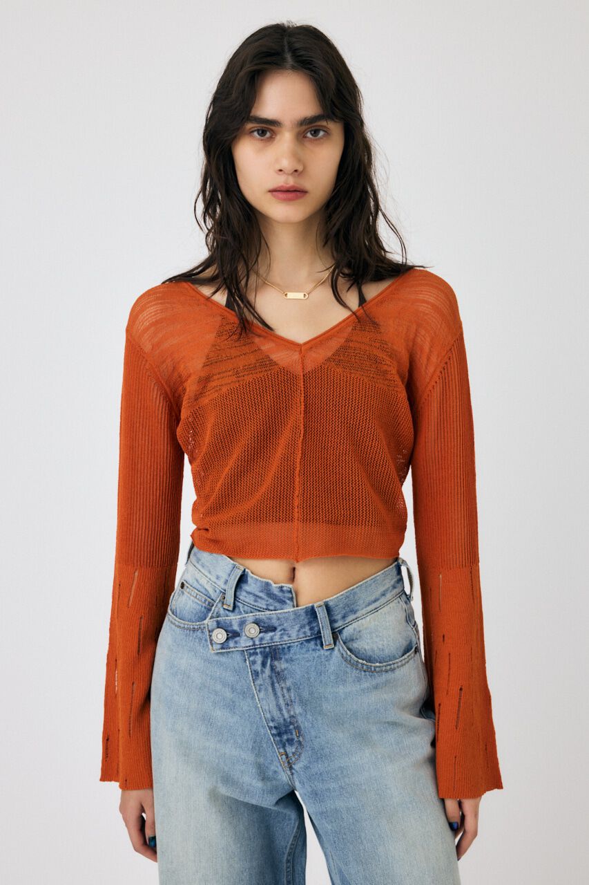 MOUSSY「MESH V NECK ニットトップス」|ニット・セーター|ORG