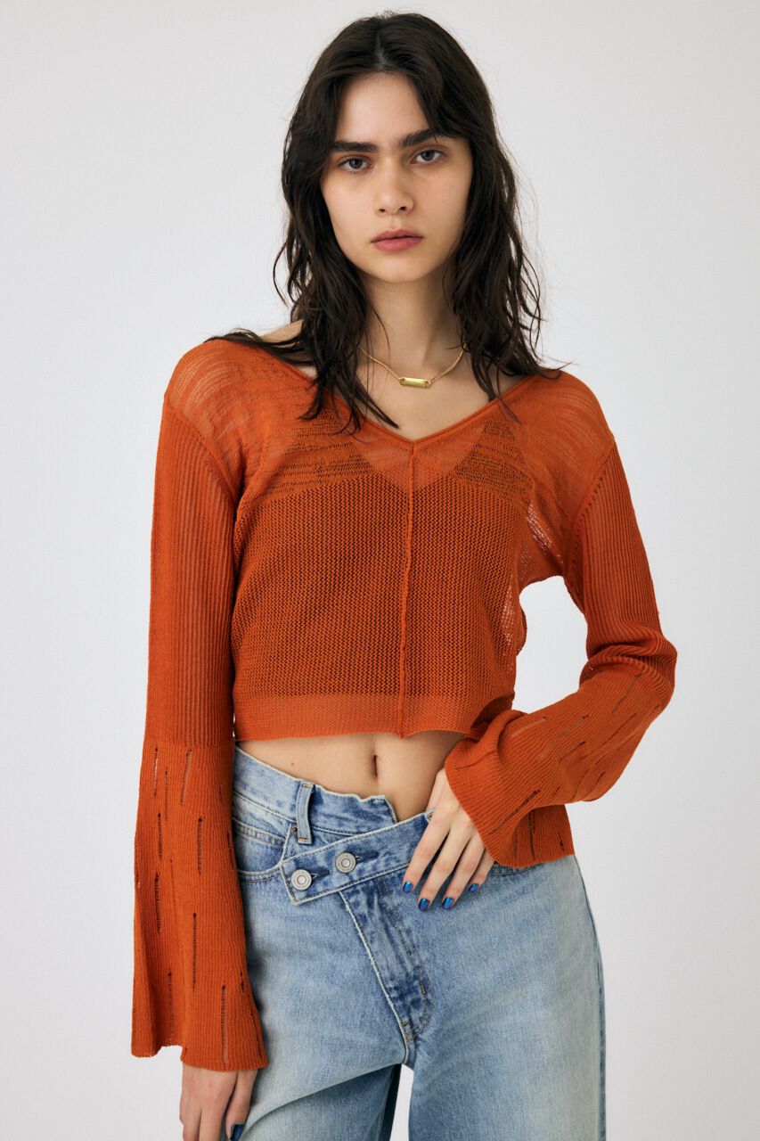 MOUSSY「MESH V NECK ニットトップス」|ニット・セーター|