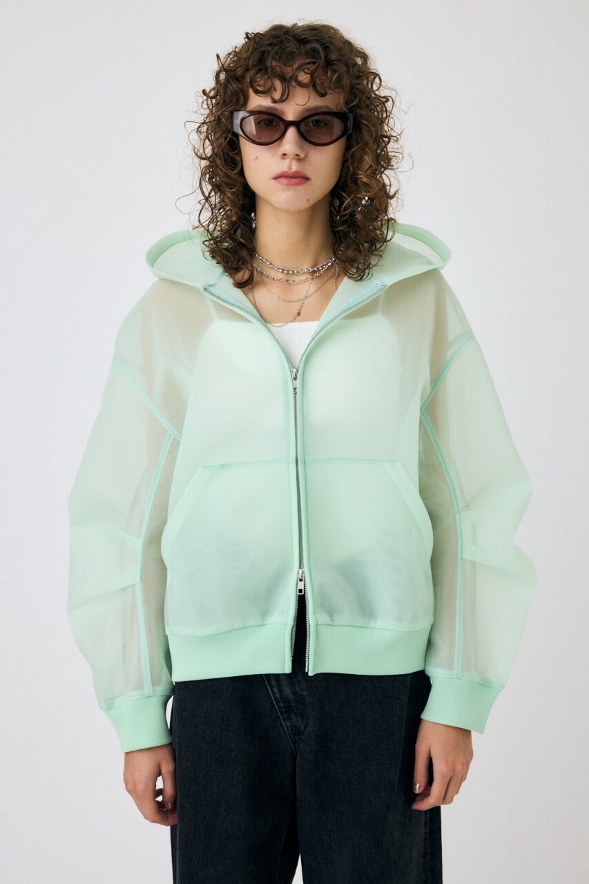 MOUSSY「SHEER CARDBOARD ジップアップフーディ」|パーカー|MINT