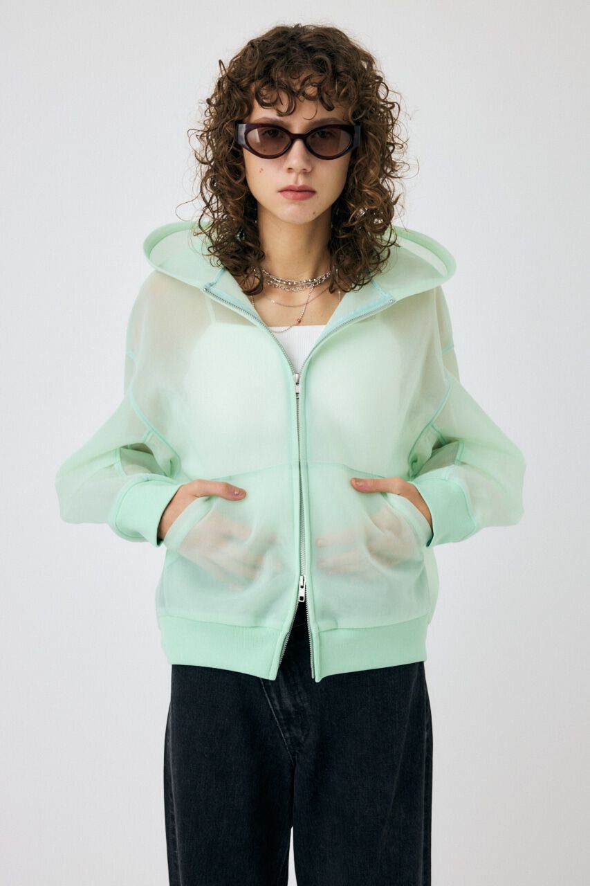 MOUSSY「SHEER CARDBOARD ジップアップフーディ」|パーカー|
