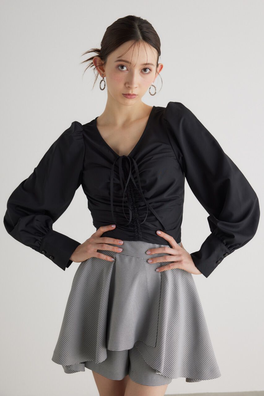 rienda「バックオープンギャザーデザイン TOP」|シャツ・ブラウス|BLK