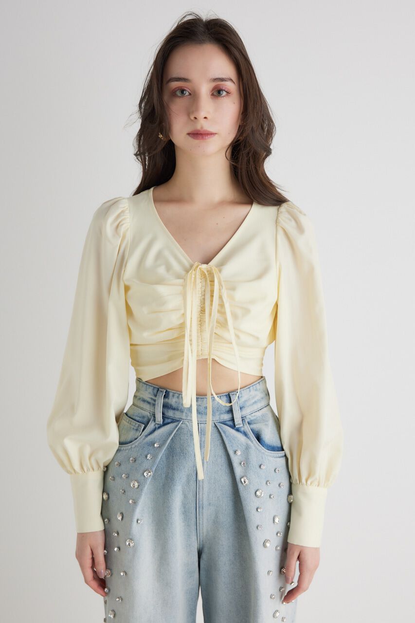 rienda「バックオープンギャザーデザイン TOP」|シャツ・ブラウス|