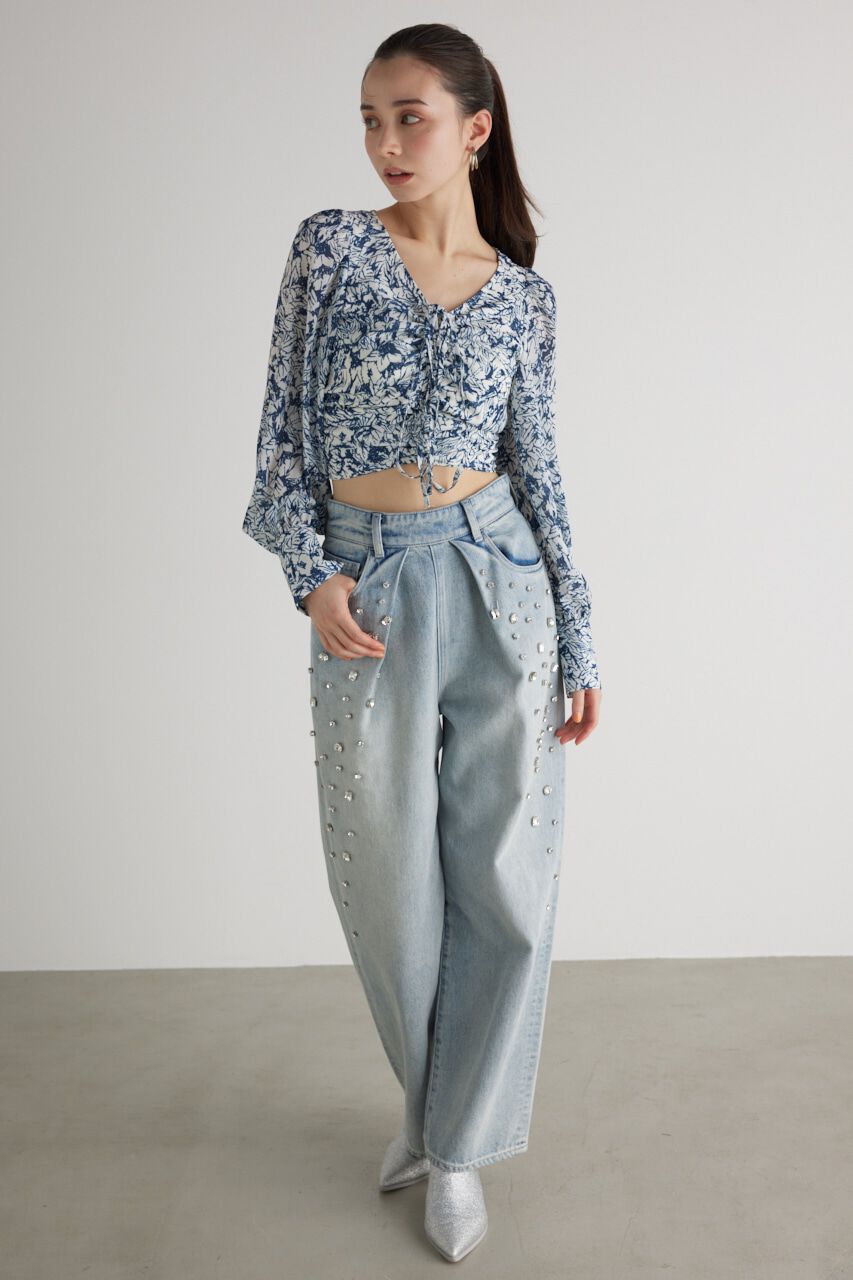 rienda「バックオープンギャザーデザイン TOP」|シャツ・ブラウス|