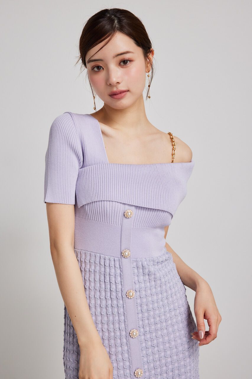 rienda「アシンメトリーツイードハーフKnit OP」|ワンピース|