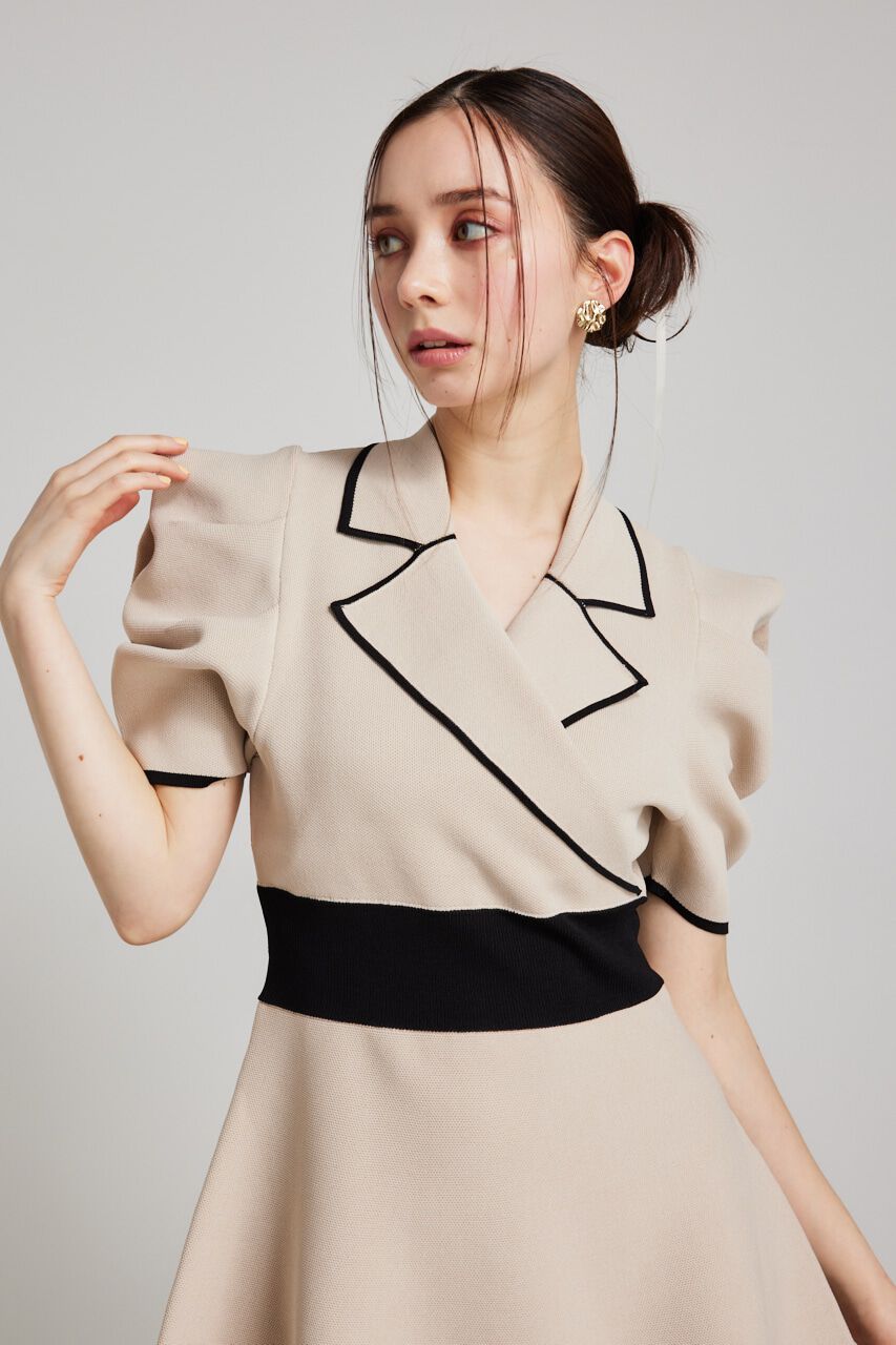 rienda「テーラードカラーミニフレアハーフスリーヴニットワンピース」|ワンピース|