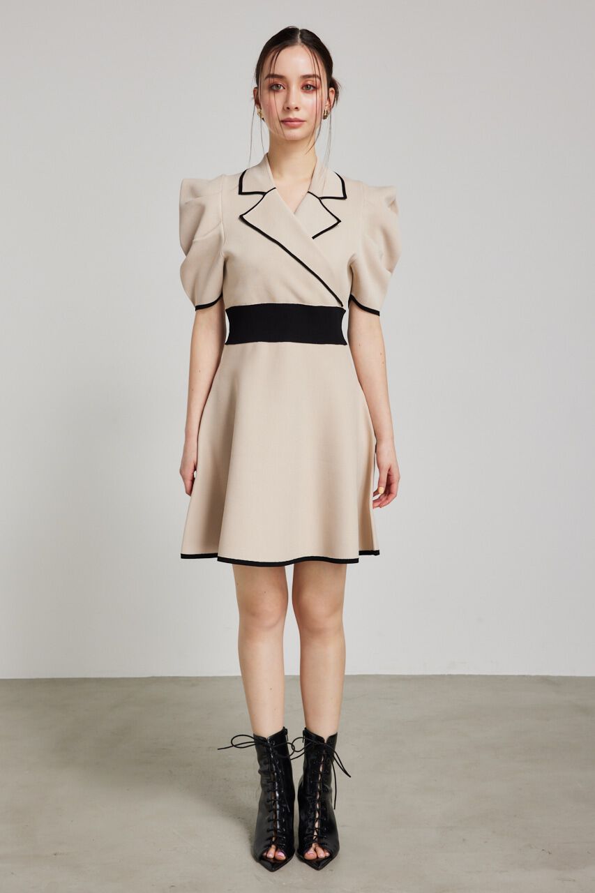 rienda「テーラードカラーミニフレアハーフスリーヴニットワンピース」|ワンピース|