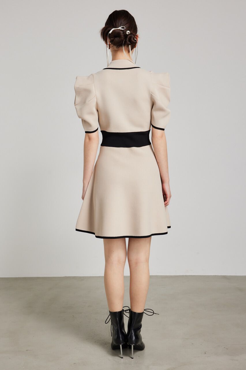 rienda「テーラードカラーミニフレアハーフスリーヴニットワンピース」|ワンピース|