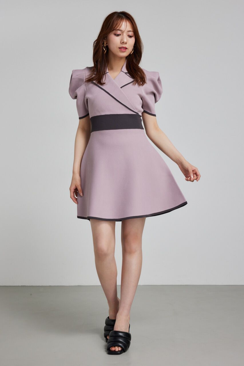 rienda「テーラードカラーミニフレアハーフスリーヴニットワンピース」|ワンピース|