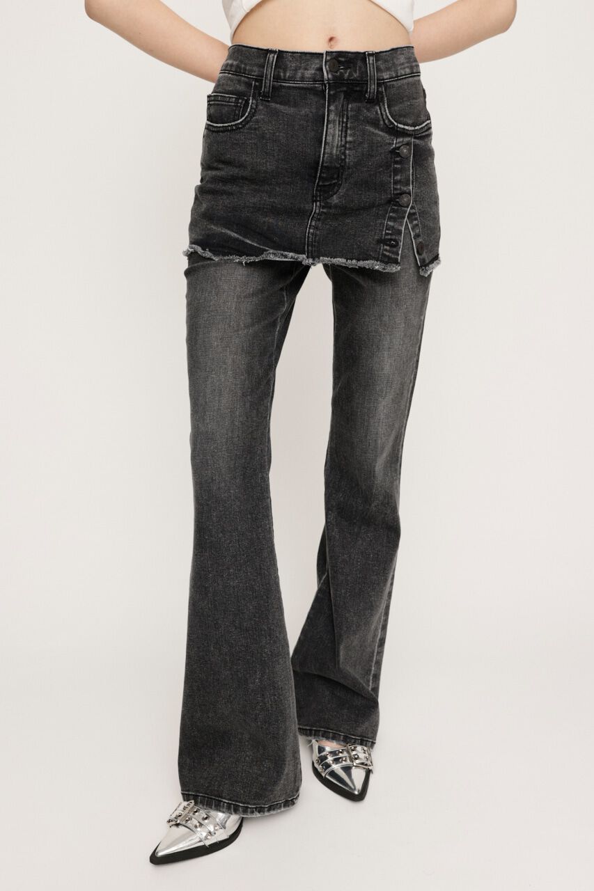 SLY「OVERDYE JW LAYERED FLARE PT-BE」|デニム|BLK