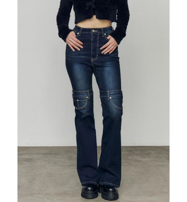 EMODA「ハイカバーフレアパギンス」|デニム|インディゴ