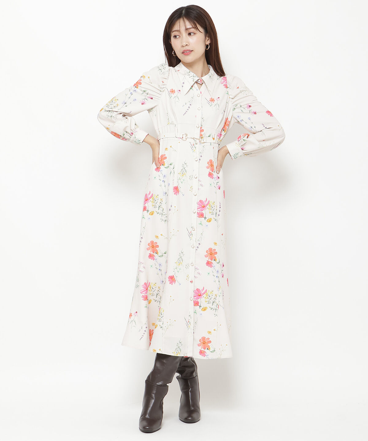 アンドクチュール「コスモスガーデンプリントシャツワンピース」|ワンピース|