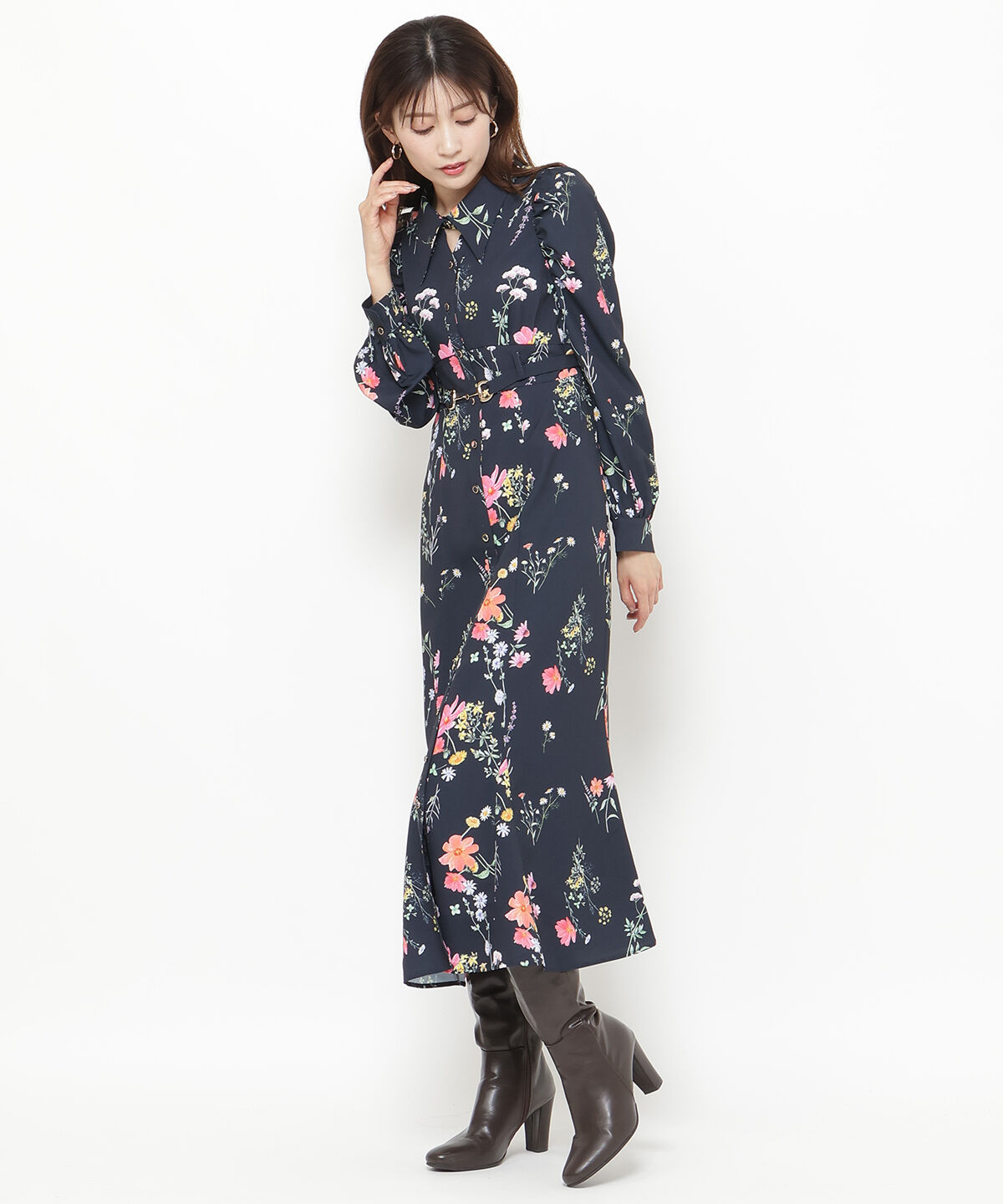 アンドクチュール「コスモスガーデンプリントシャツワンピース」|ワンピース|