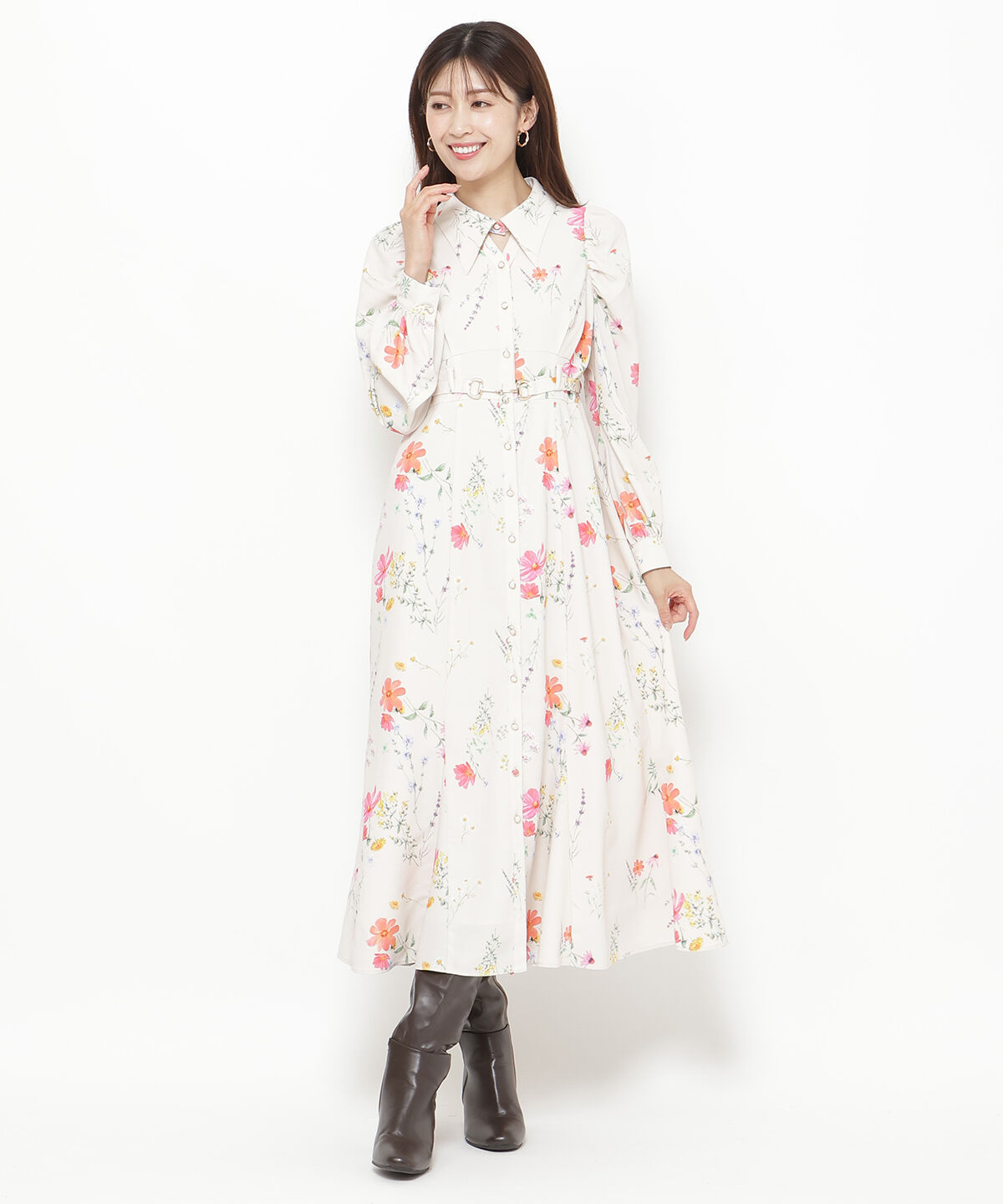 アンドクチュール「コスモスガーデンプリントシャツワンピース」|ワンピース|