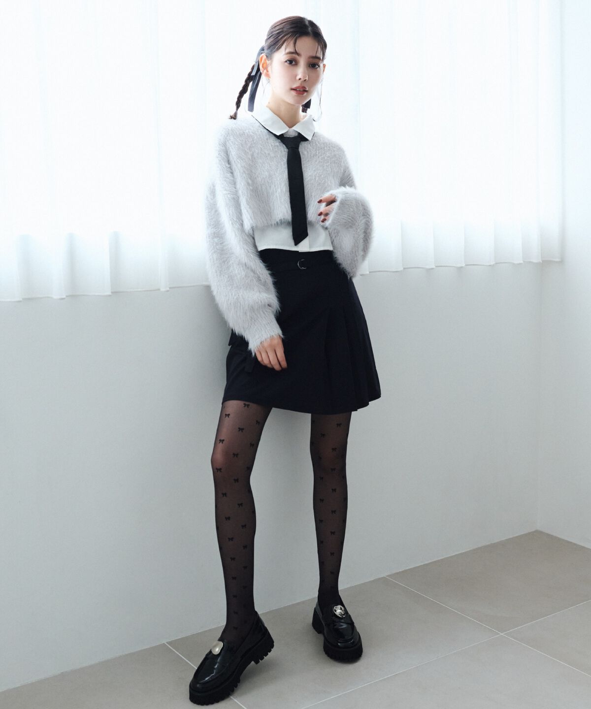 REDYAZEL「シャギーニット＆ネクタイシャツセット」|ニット・セーター|