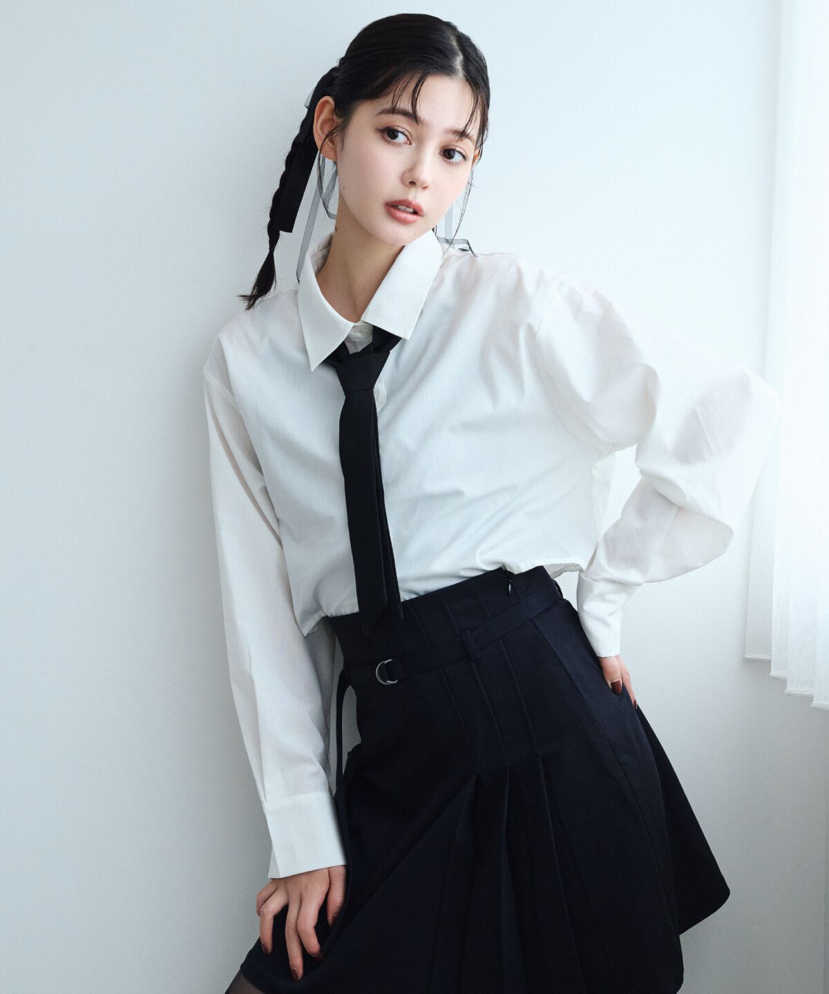 REDYAZEL「シャギーニット＆ネクタイシャツセット」|ニット・セーター|