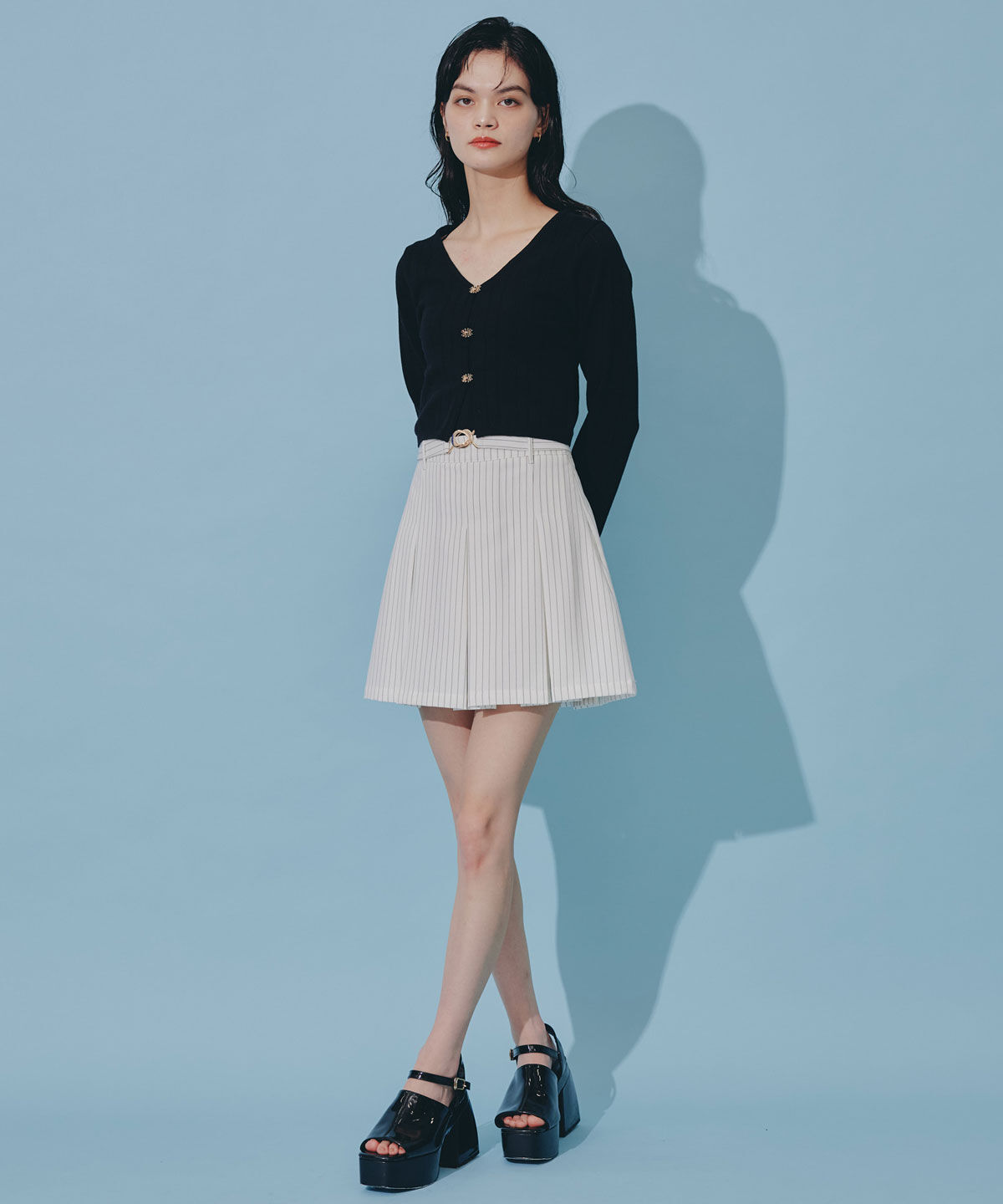 REDYAZEL「ウエストマークボックスプリーツスカート」|フレア|