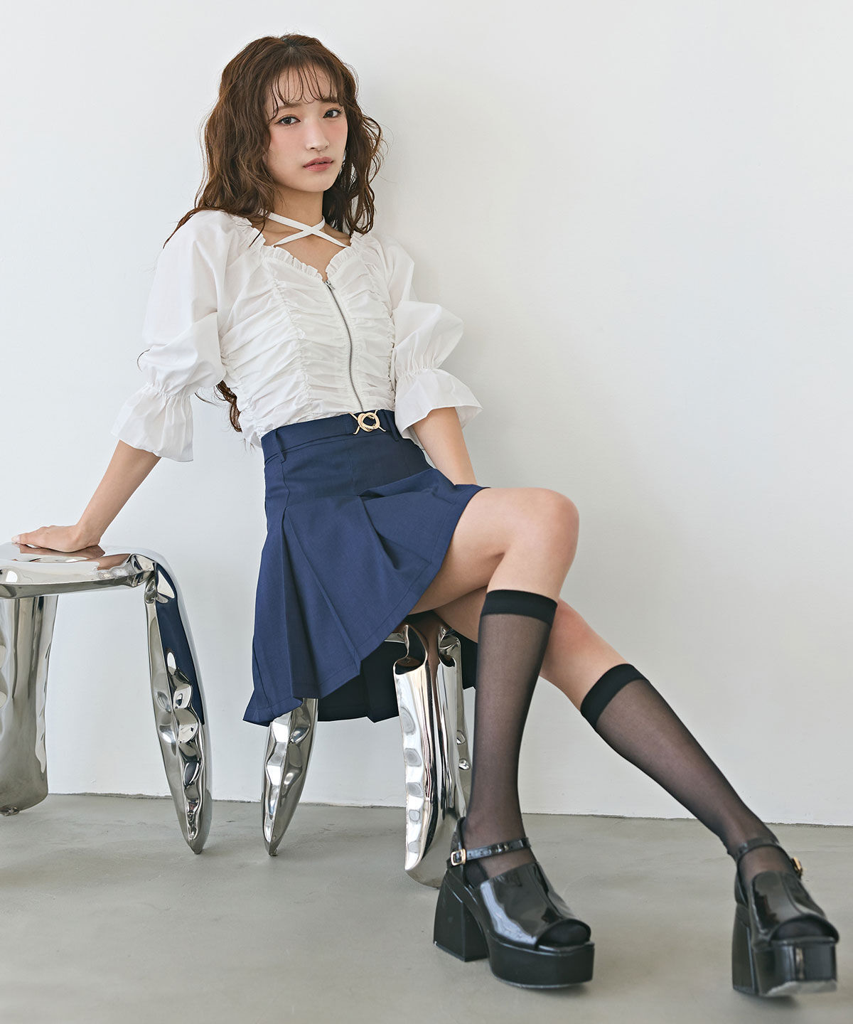 REDYAZEL「ウエストマークボックスプリーツスカート」|フレア|