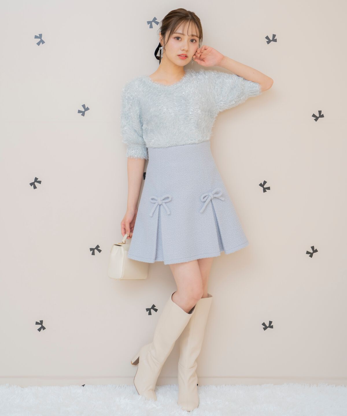 WILLSELECTION「シャギーラメ5分袖プルオーバー」|ニット・セーター|