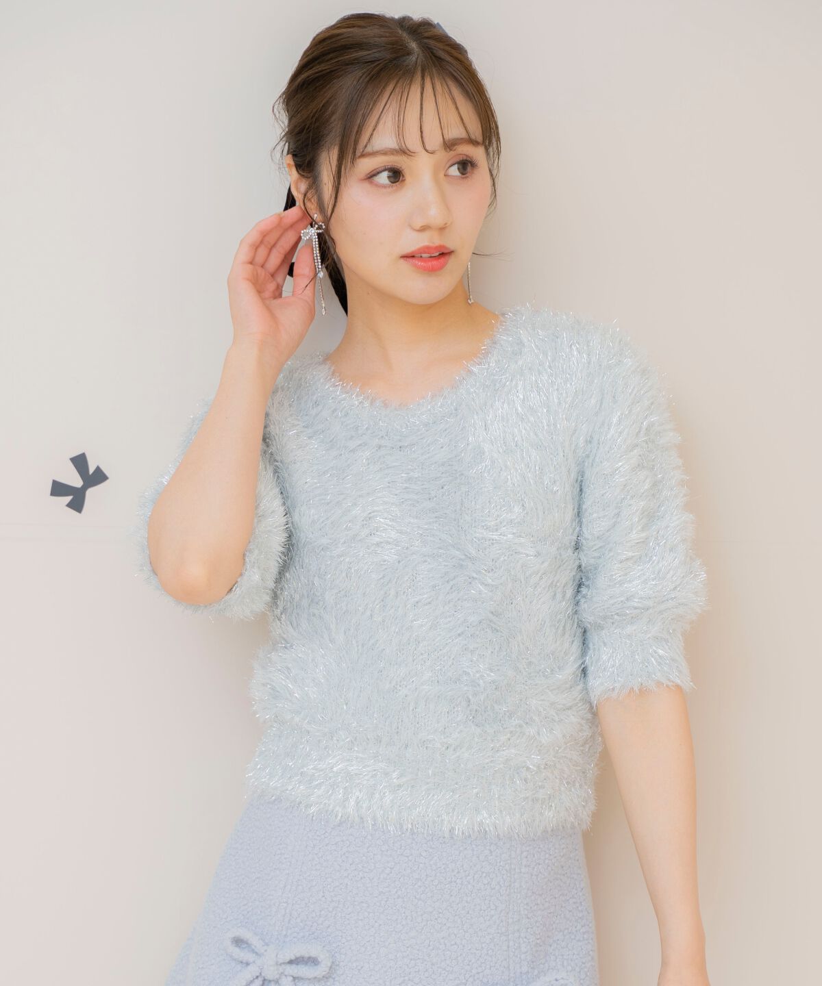 WILLSELECTION「シャギーラメ5分袖プルオーバー」|ニット・セーター|