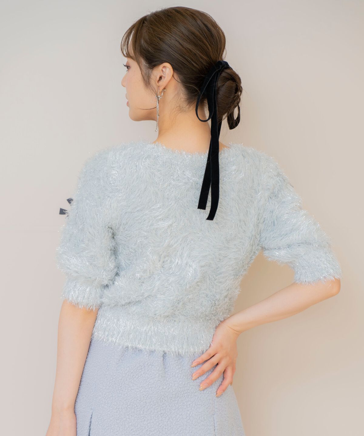 WILLSELECTION「シャギーラメ5分袖プルオーバー」|ニット・セーター|