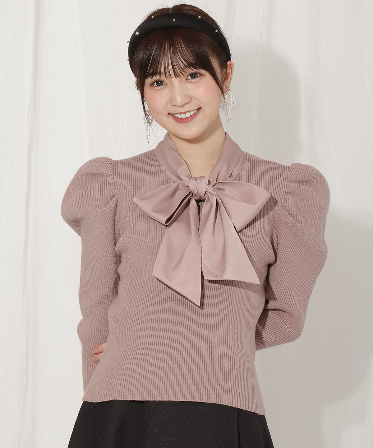 WILLSELECTION「異素材リボンタックスリーブプルオーバー」|ニット・セーター|