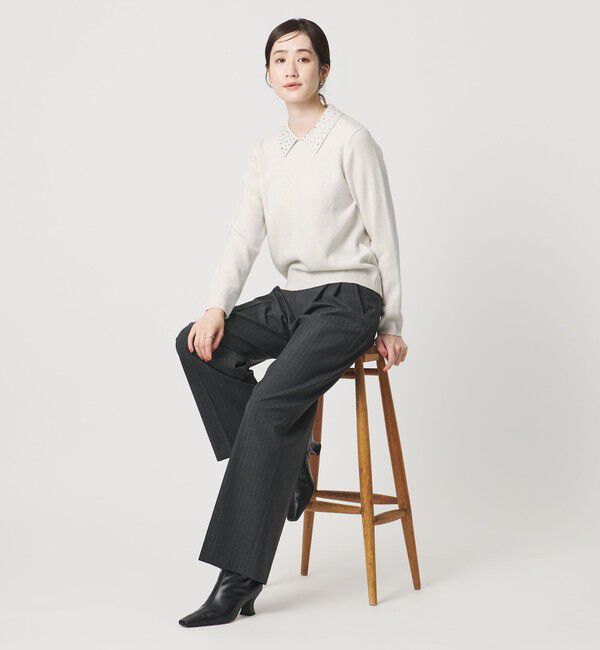 ユナイテッドアローズ　ラインストーン ポロ ニット　オフホワイト UNITED ARROWS ラインストーン ポロ ニット （OFF WHITE