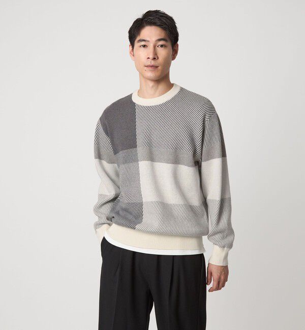 UNITED ARROWS green label relaxing「カラー ブロック ジャカード クルーネック ニット」|ニット・セーター|