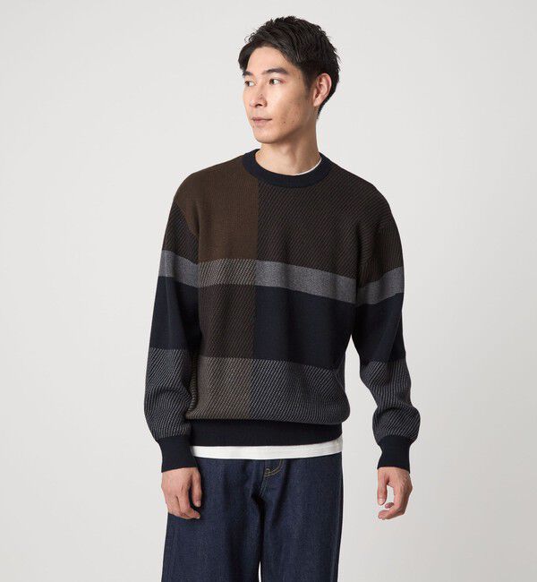 UNITED ARROWS green label relaxing「カラー ブロック ジャカード クルーネック ニット」|ニット・セーター|