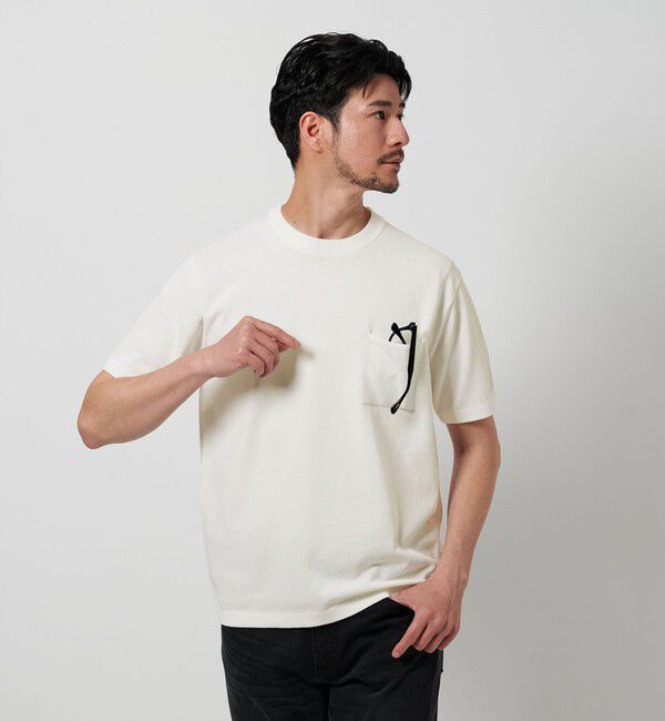 BEAUTY&YOUTH UNITED ARROWS「【WEB限定 WARDROBE SMART】マシーンウォッシュ 1ポケット ニット Tシャツ【抗菌・防臭】」|ニット・セーター|