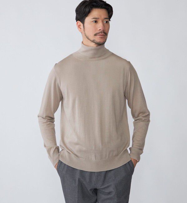 SHIPS「SHIPS: HANDFRAME 16ゲージ タートルネック ニット」|ニット・セーター|カーキ