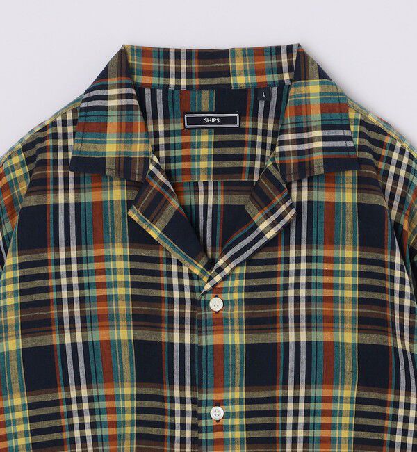 SHIPS「SHIPS: オープンカラー コットン リネン マドラスチェック プルオーバー シャツ ブルー」|シャツ・ブラウス|
