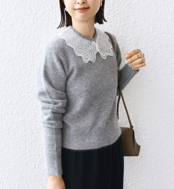 SHIPS for women「【WEB限定】〈手洗い可能〉布帛 襟付き ニット プルオーバー」|ニット・セーター|