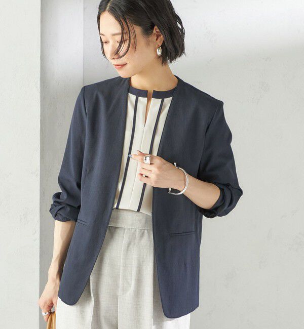 SHIPS for women「〈手洗い可能〉FUNCTIONAL カラーレス ジャケット（セットアップ対応）」|ノーカラージャケット|ネイビー