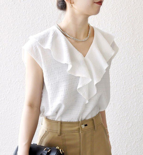 SHIPS any「SHIPS any:〈洗濯機可能〉シアー ジャージー ラッフル フレンチ カット ブラウス」|シャツ・ブラウス|