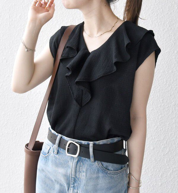 SHIPS any「SHIPS any:〈洗濯機可能〉シアー ジャージー ラッフル フレンチ カット ブラウス」|シャツ・ブラウス|