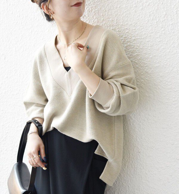 SHIPS any「SHIPS any:〈手洗い可能〉サカリバ 深Vネック ルーズ プルオーバー」|Tシャツ・カットソー|ナチュラル