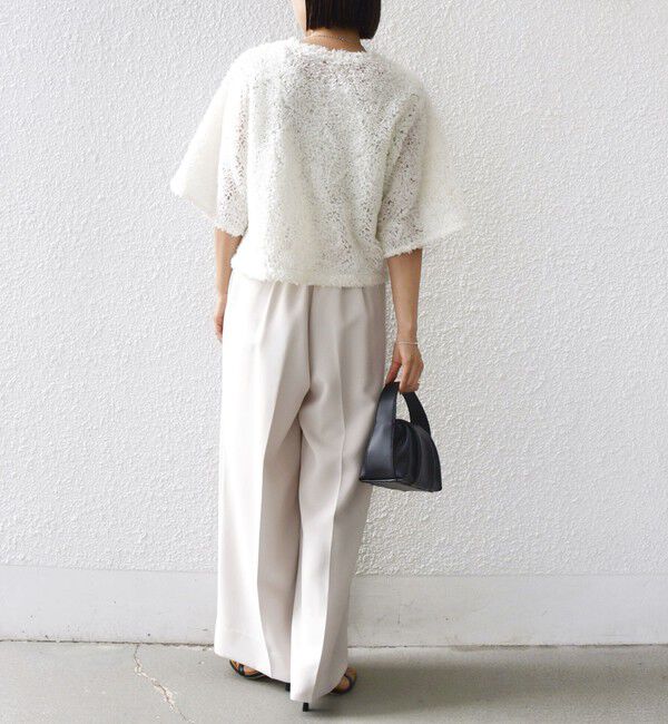 SHIPS for women「little black:〈手洗い可能〉パール 釦 フリル チュール 半袖 ブラウス」|シャツ・ブラウス|