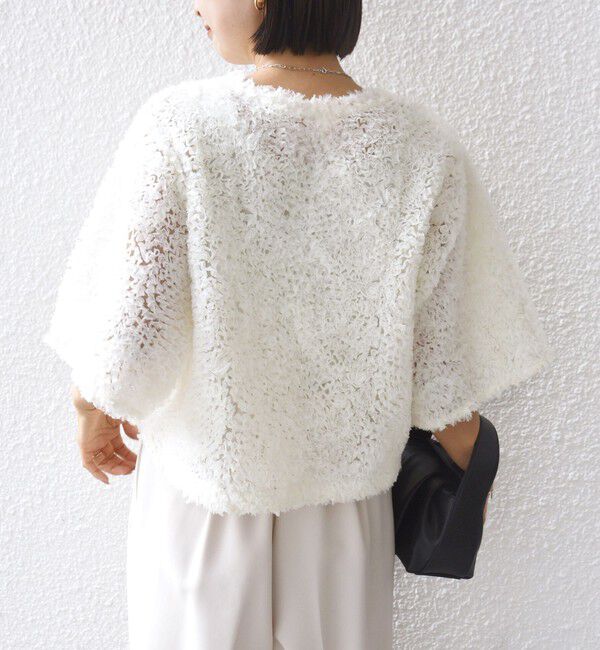 SHIPS for women「little black:〈手洗い可能〉パール 釦 フリル チュール 半袖 ブラウス」|シャツ・ブラウス|