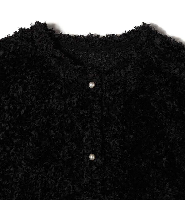 SHIPS for women「little black:〈手洗い可能〉パール 釦 フリル チュール 半袖 ブラウス」|シャツ・ブラウス|