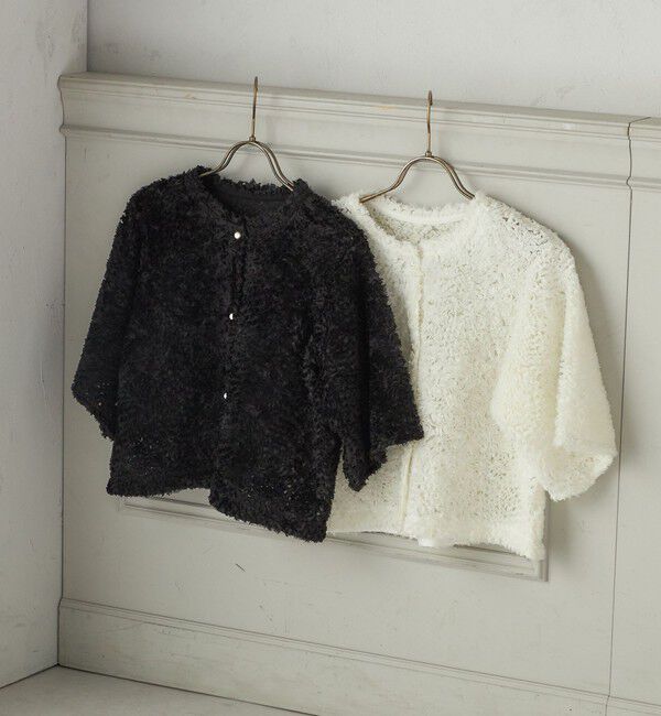 SHIPS for women「little black:〈手洗い可能〉パール 釦 フリル チュール 半袖 ブラウス」|シャツ・ブラウス|