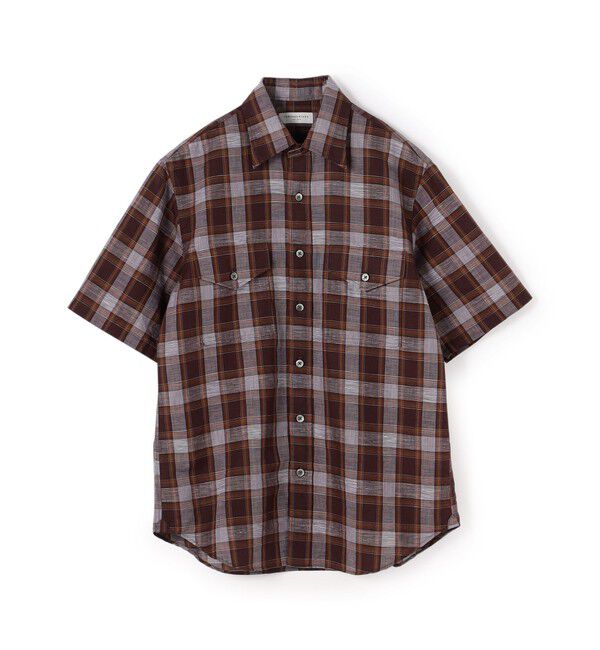 TOMORROWLAND MENS「コットンリネン マドラスチェック サファリシャツ」|シャツ・ブラウス|46 ブラウン系