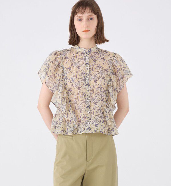 SOULEIADO「コットンポリエステルプリント バタフライスリーブブラウス」|シャツ・ブラウス|