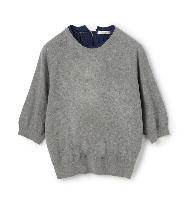 MACPHEE「ファブリックコンビ ハーフスリーブプルオーバー」|ニット・セーター|14 グレー系