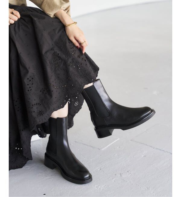  「《追加》レザーモールドチェルシーショートブーツ」|ショートブーツ|ブラック A