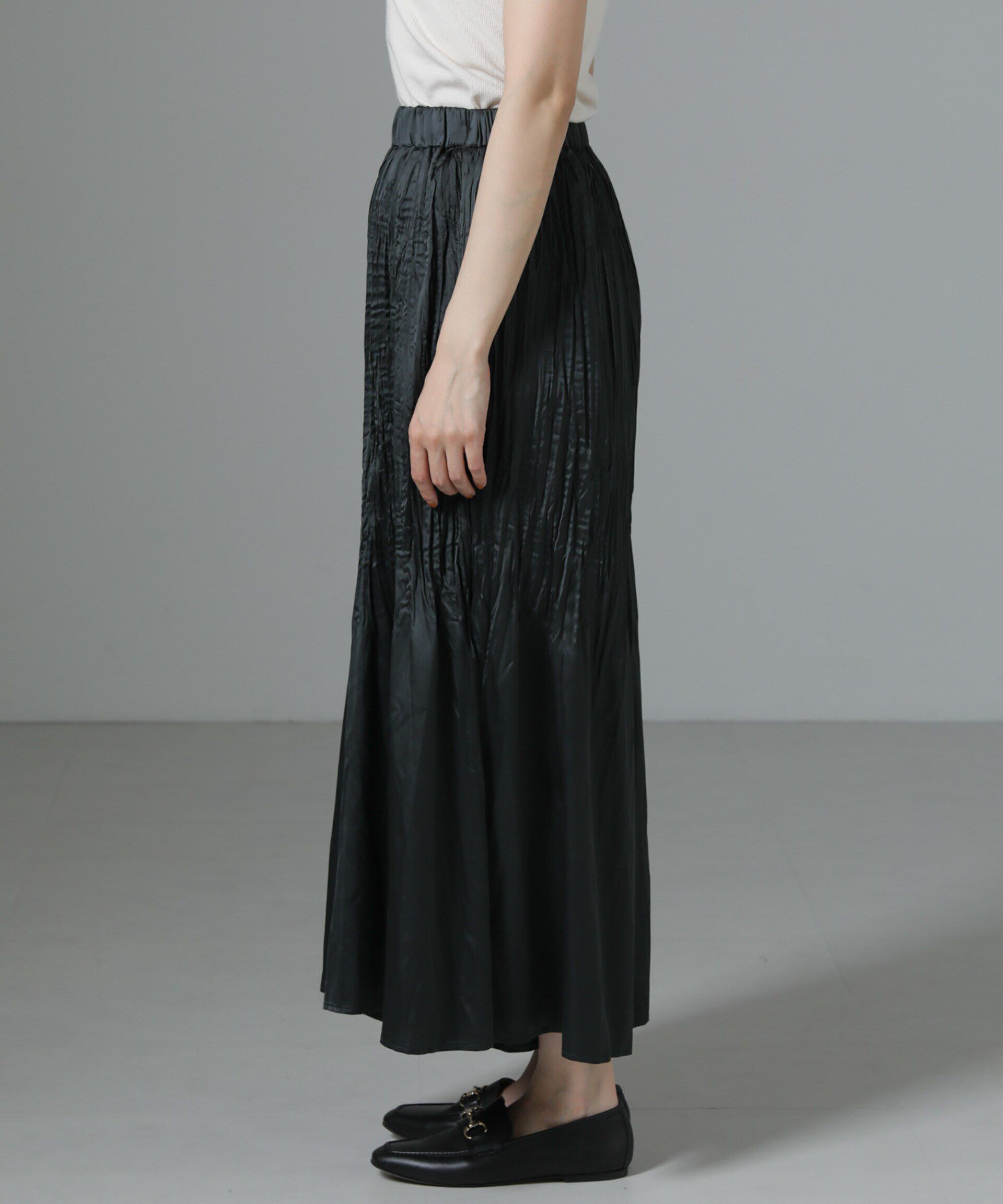 nano･universe「消しプリーツサテンワイドパンツ」|チノ|