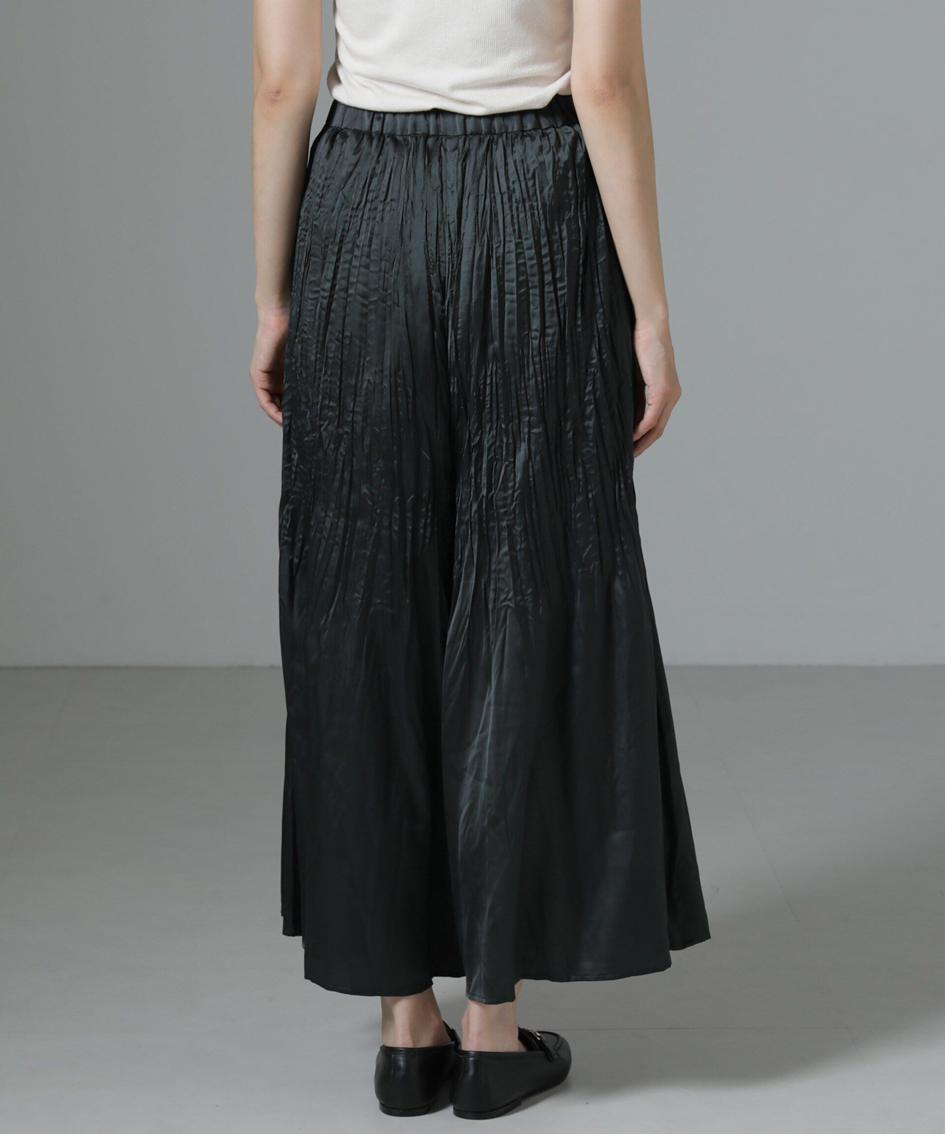 nano･universe「消しプリーツサテンワイドパンツ」|チノ|