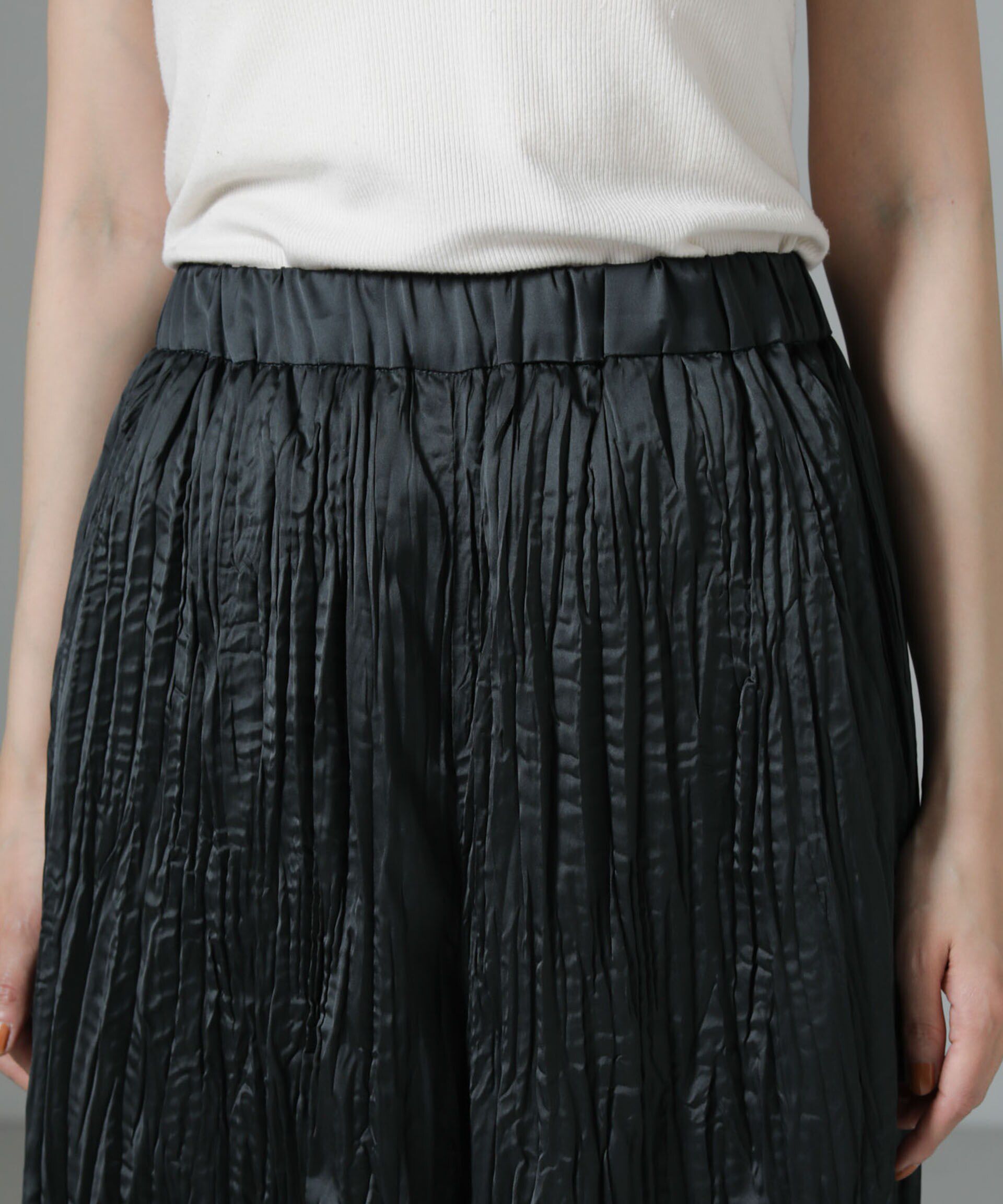 nano･universe「消しプリーツサテンワイドパンツ」|チノ|