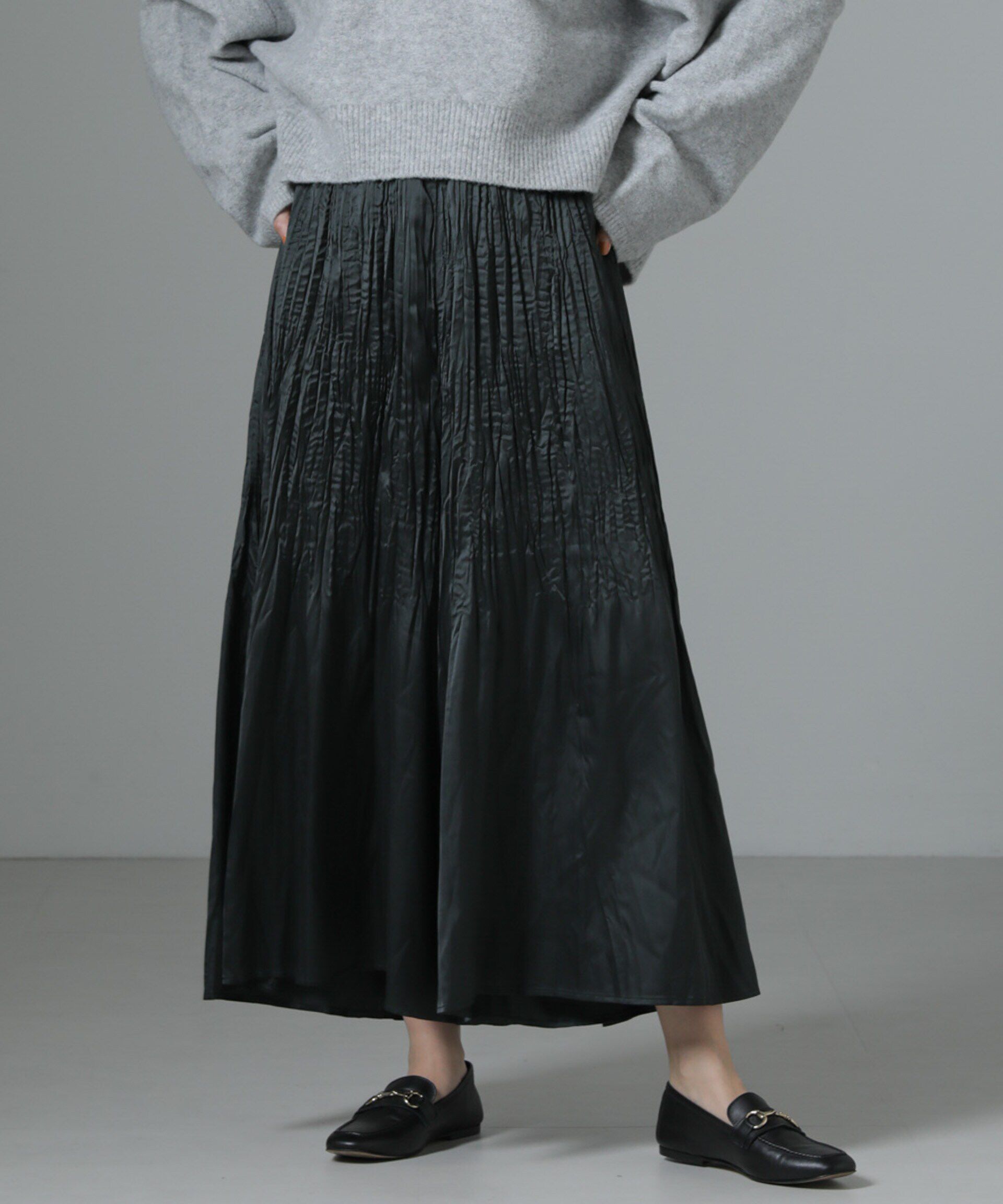 nano･universe「消しプリーツサテンワイドパンツ」|チノ|