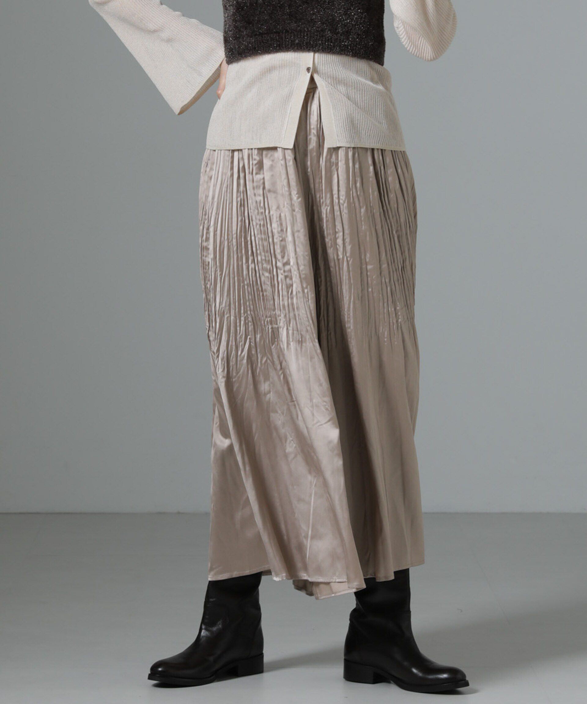 nano･universe「消しプリーツサテンワイドパンツ」|チノ|