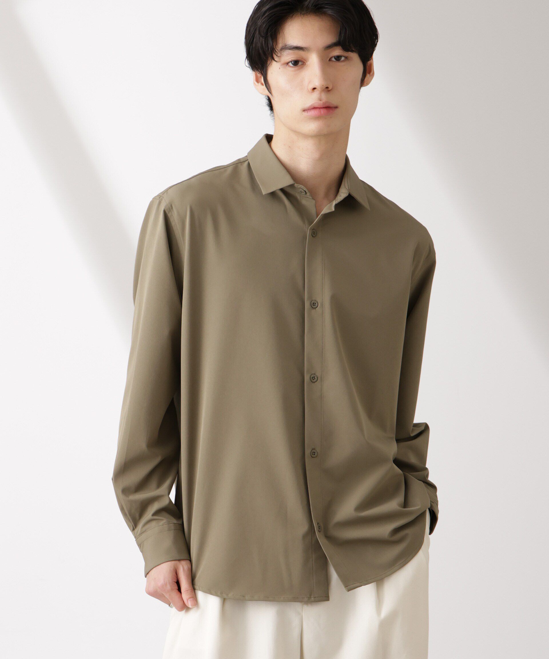 nano･universe「ライトウェイトストレッチ シャツ長袖」|シャツ・ブラウス|カーキ